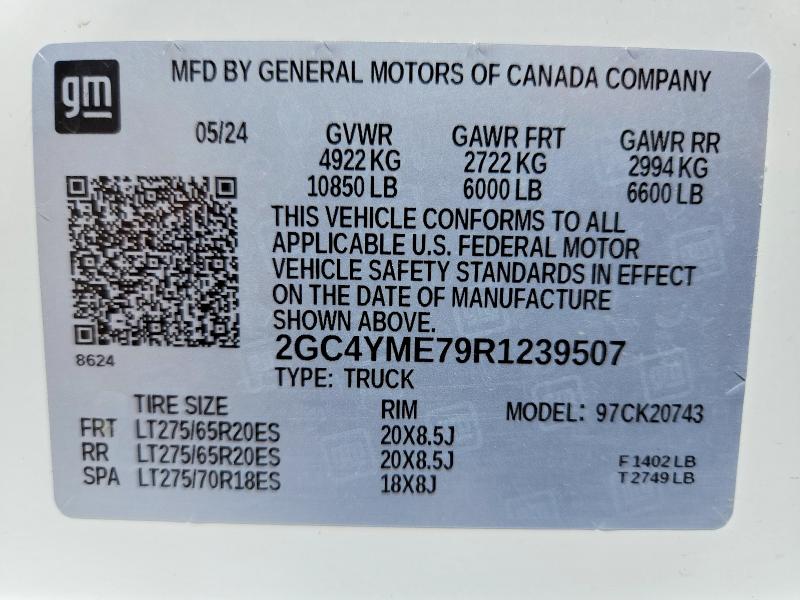 51192486 :رقم المزاد ، 2GC4YME79R1239507 vin ، 2024 Chevrolet Silverado مزاد بيع
