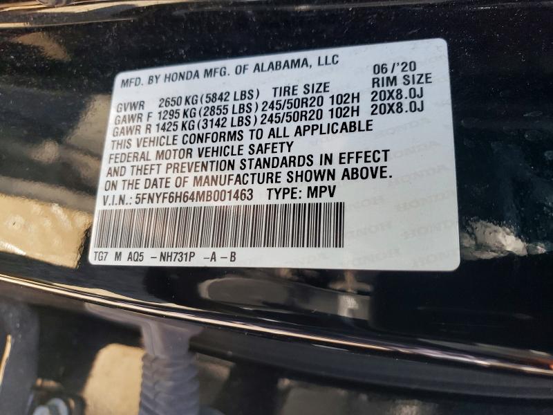 2021 Honda Pilot მანქანა იყიდება აუქციონზე, vin: 5FNYF6H64MB001463, აუქციონის ნომერი: 50928816