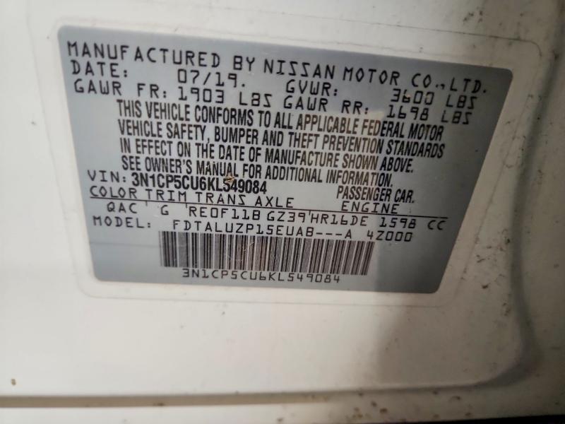 50912246 :رقم المزاد ، 3N1CP5CU6KL549084 vin ، 2019 Nissan Kicks مزاد بيع