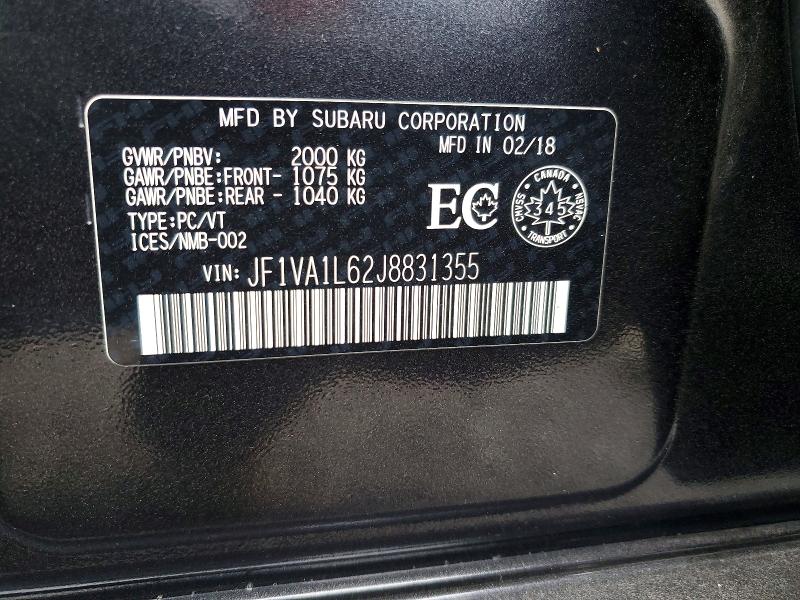 50059426 :رقم المزاد ، JF1VA1L62J8831355 vin ، 2018 Subaru Wrx مزاد بيع