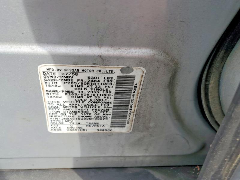 Aukcja sprzedaży 2009 Infiniti Fx35, vin: JNRAS18U99M102320, numer aukcji: 48192806