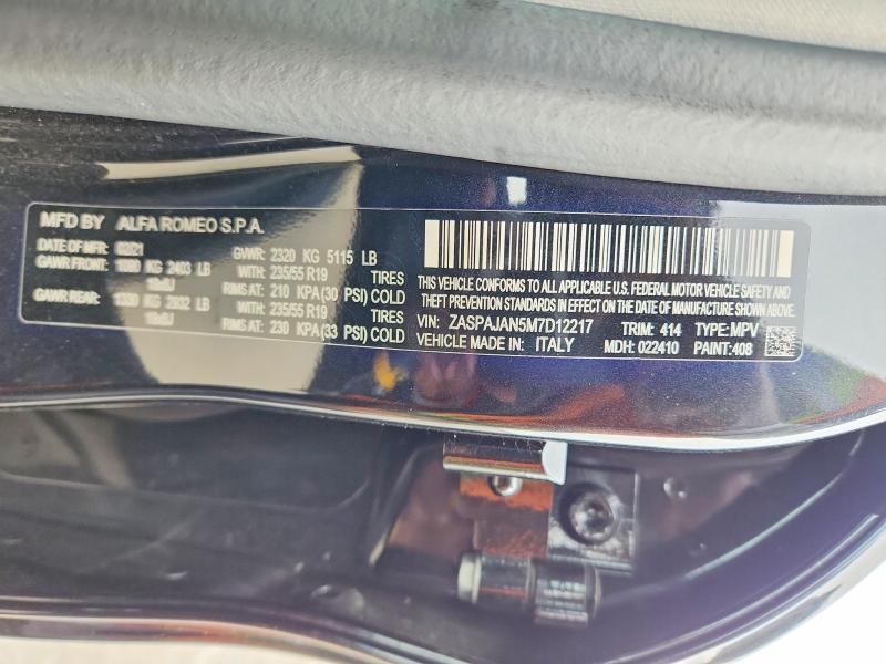 49682246 :رقم المزاد ، ZASPAJAN5M7D12217 vin ، 2021 Alfa Romeo Stelvio مزاد بيع