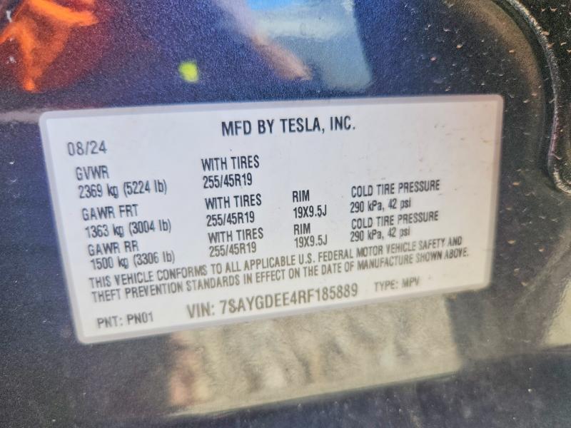 2024 Tesla Model Y მანქანა იყიდება აუქციონზე, vin: 7SAYGDEE4RF185889, აუქციონის ნომერი: 51182586