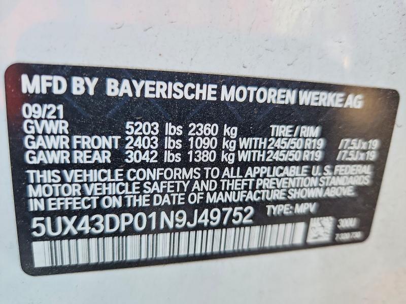 Продажа на аукционе авто 2022 Bmw X3, vin: 5UX43DP01N9J49752, номер лота: 48271246