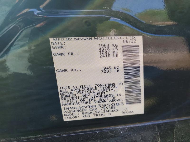 Aukcja sprzedaży 2022 Nissan Altima, vin: 1N4BL4CV9NN395083, numer aukcji: 50128066
