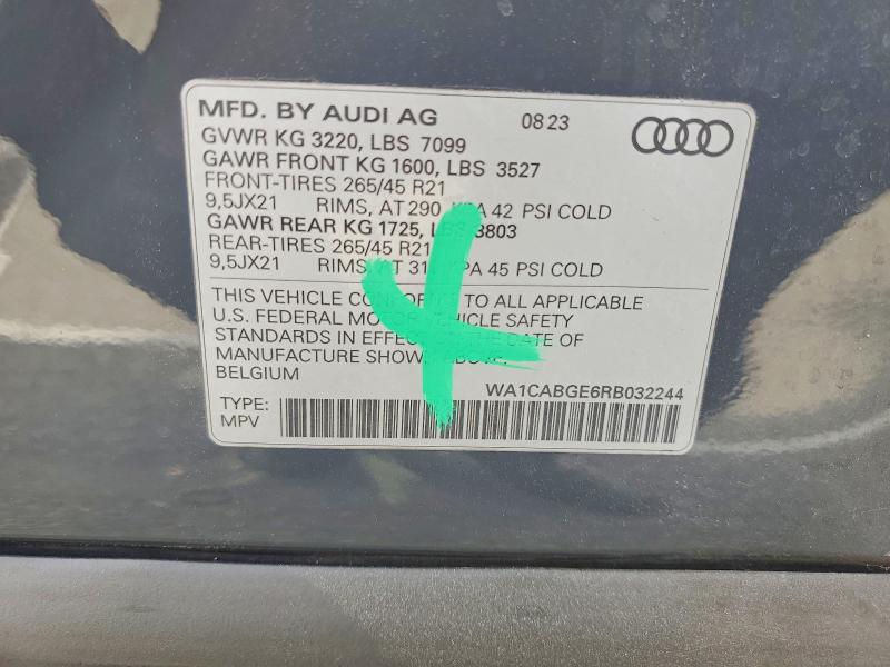2024 Audi Q8 E-tron მანქანა იყიდება აუქციონზე, vin: WA1CABGE6RB032244, აუქციონის ნომერი: 49338096
