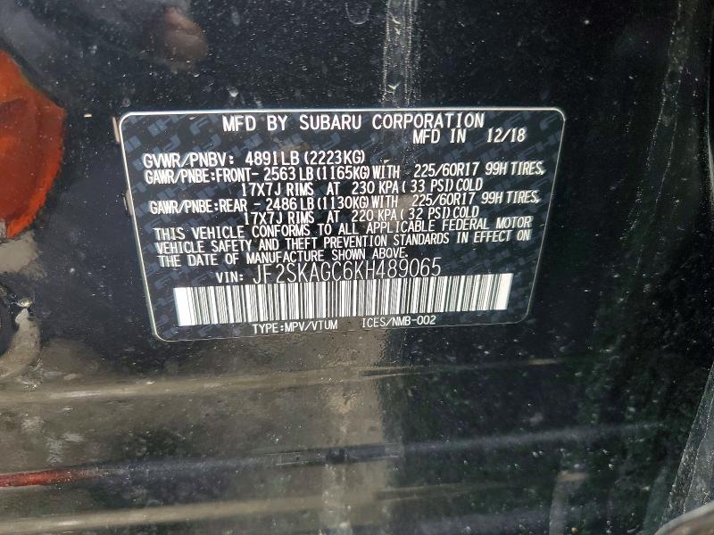 Продажа на аукционе авто 2019 Subaru Forester, vin: JF2SKAGC6KH489065, номер лота: 48300526