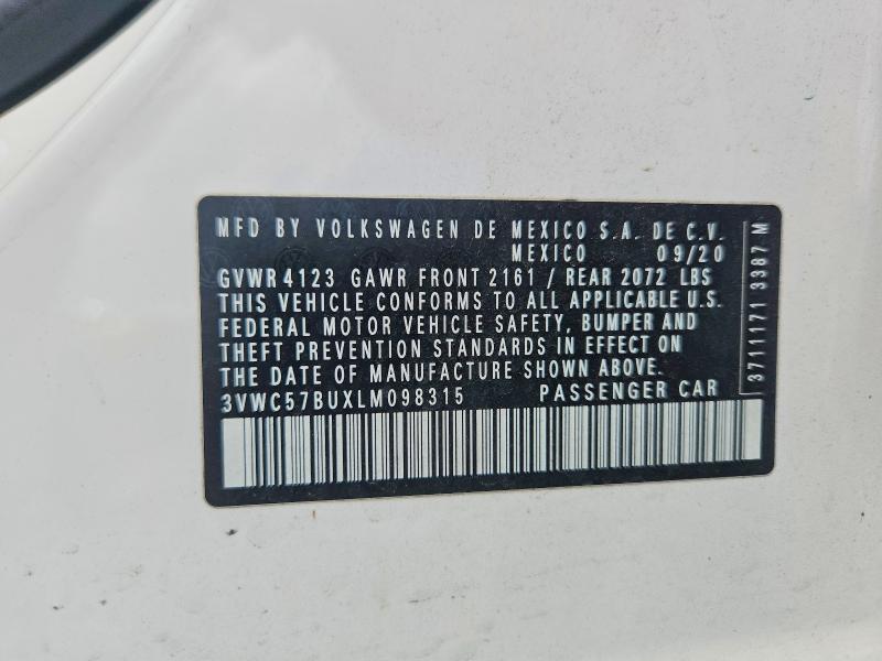 49631076 :رقم المزاد ، 3VWC57BUXLM098315 vin ، 2020 Volkswagen Jetta مزاد بيع