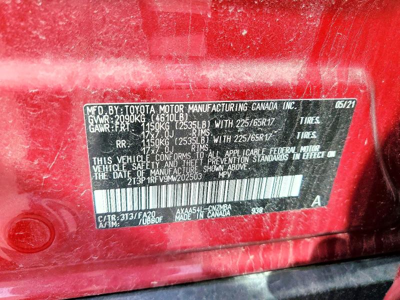 Aukcja sprzedaży 2021 Toyota Rav4, vin: 2T3P1RFV9MW202503, numer aukcji: 50967036