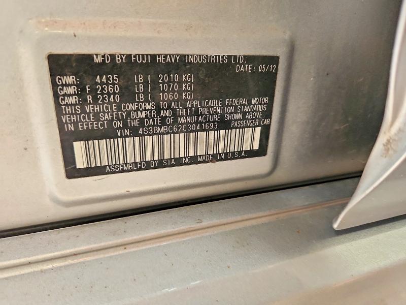 50407666 :رقم المزاد ، 4S3BMBC62C3041693 vin ، 2012 Subaru Legacy مزاد بيع