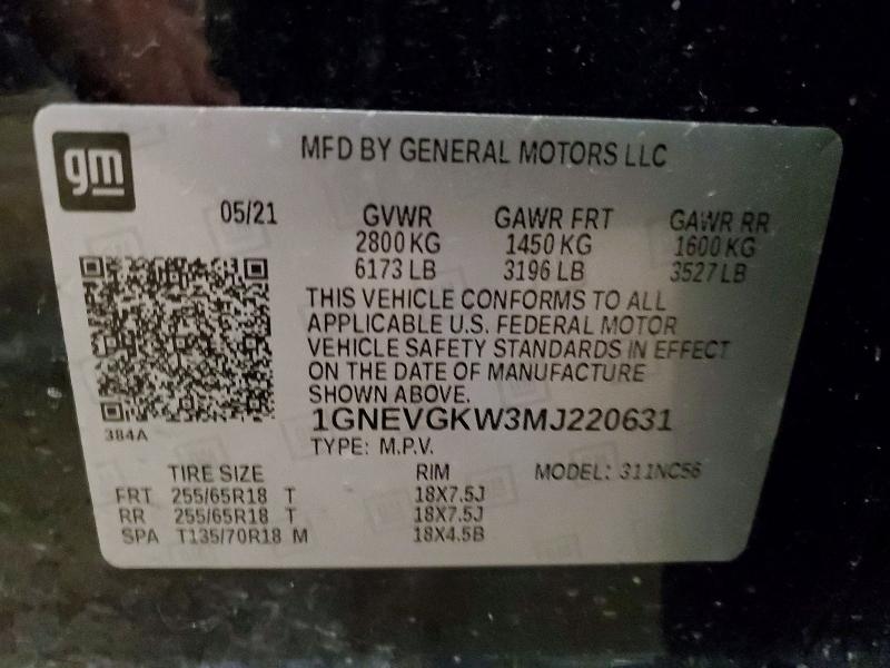 2021 Chevrolet Traverse მანქანა იყიდება აუქციონზე, vin: 1GNEVGKW3MJ220631, აუქციონის ნომერი: 51545766