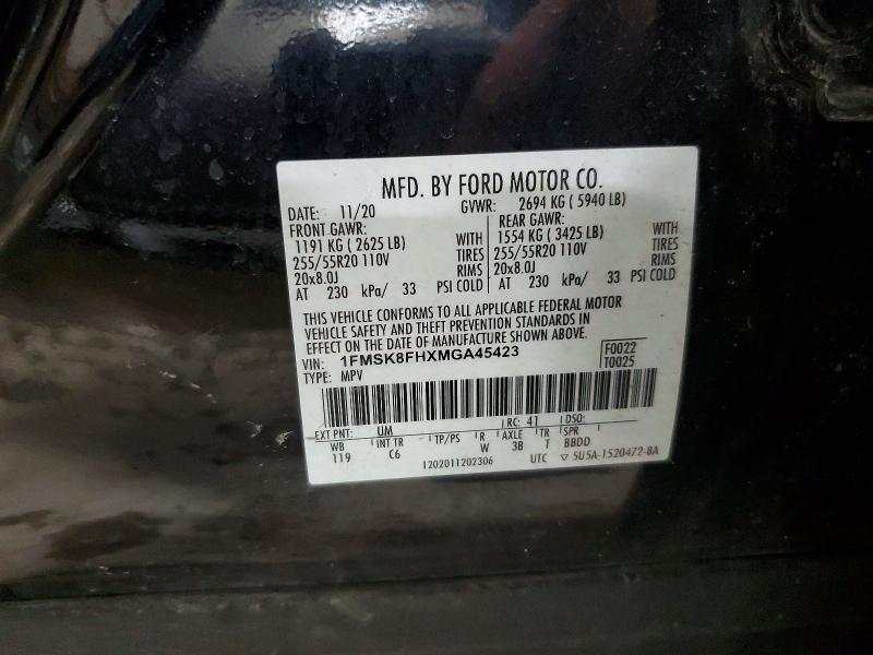 50835626 :رقم المزاد ، 1FMSK8FHXMGA45423 vin ، 2021 Ford Explorer مزاد بيع