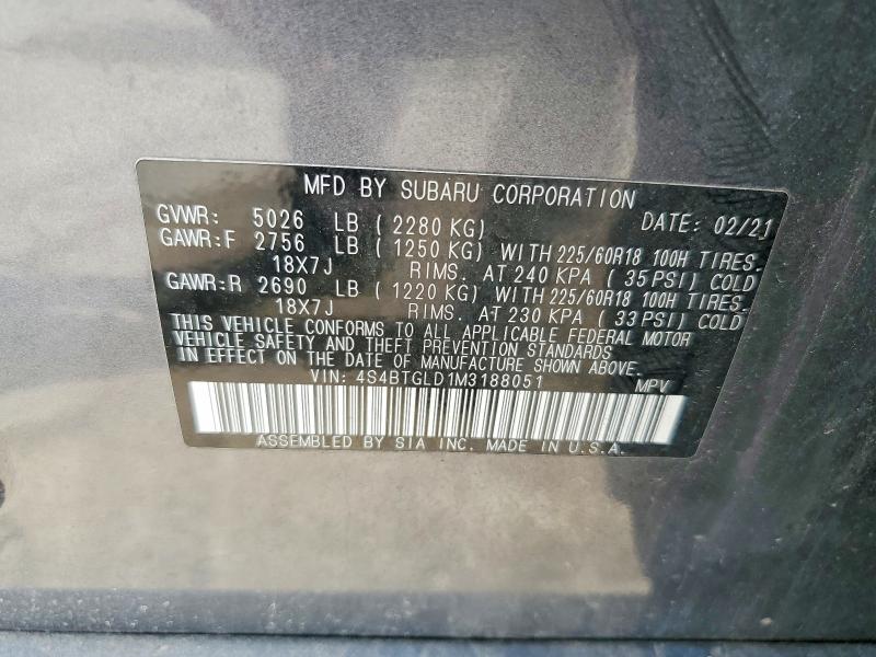 Продажа на аукционе авто 2021 Subaru Outback, vin: 4S4BTGLD1M3188051, номер лота: 49852586