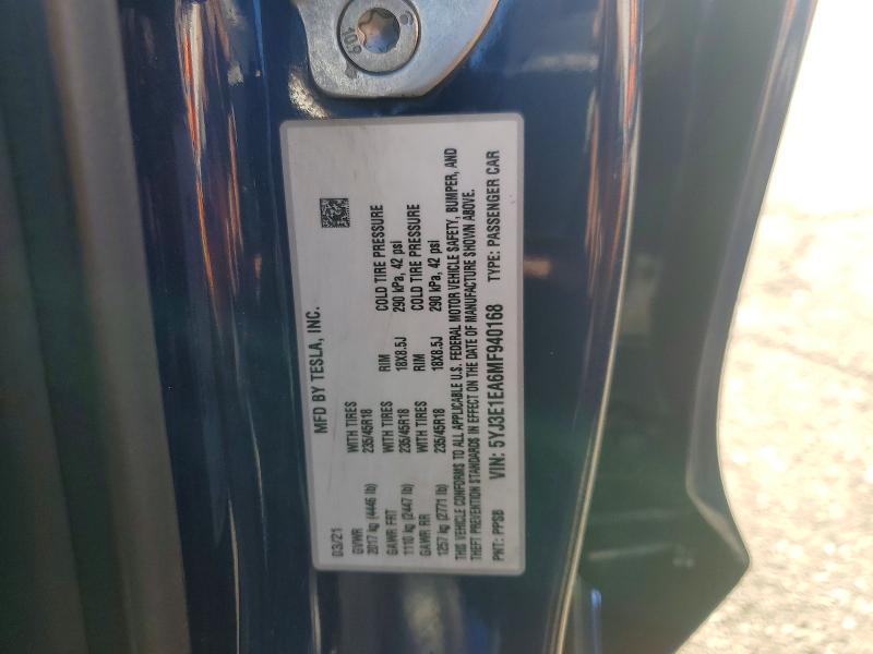 Aukcja sprzedaży 2021 Tesla Model 3, vin: 5YJ3E1EA6MF940168, numer aukcji: 48475796