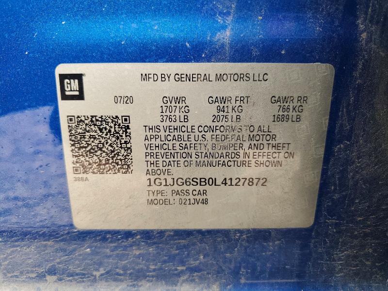 Продаж на аукціоні авто 2020 Chevrolet Sonic, vin: 1G1JG6SB0L4127872, номер лоту: 49255546