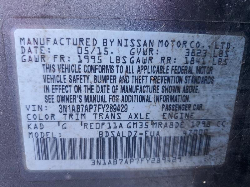 Продажа на аукционе авто 2015 Nissan Sentra, vin: 3N1AB7AP7FY289429, номер лота: 51270086