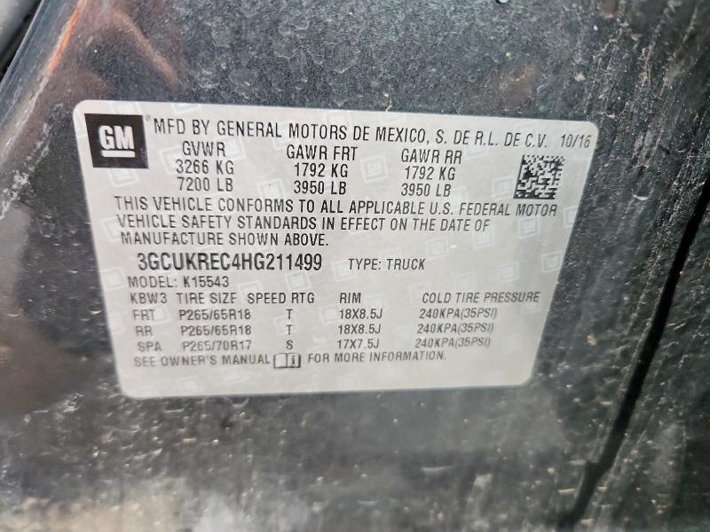 2017 Chevrolet Silverado მანქანა იყიდება აუქციონზე, vin: 3GCUKREC4HG211499, აუქციონის ნომერი: 50078246