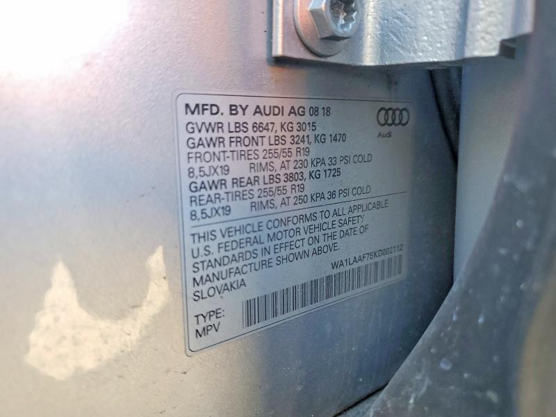 Aukcja sprzedaży 2019 Audi Q7, vin: WA1LAAF75KD002112, numer aukcji: 50241076