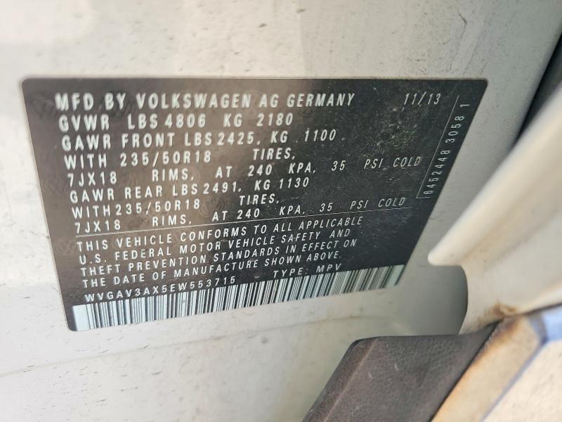 Aukcja sprzedaży 2014 Volkswagen Tiguan, vin: WVGAV3AX5EW553715, numer aukcji: 50589326