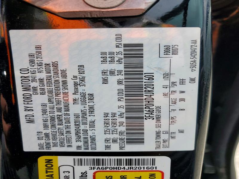 Продажа на аукционе авто 2018 Ford Fusion, vin: 3FA6P0HD4JR201601, номер лота: 48967446