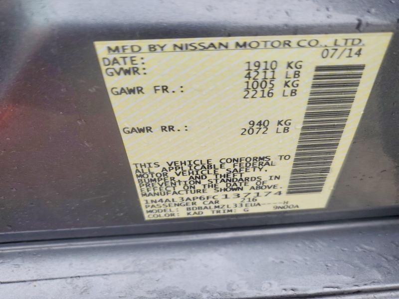 2015 Nissan Altima მანქანა იყიდება აუქციონზე, vin: 1N4AL3AP6FC137174, აუქციონის ნომერი: 51111046