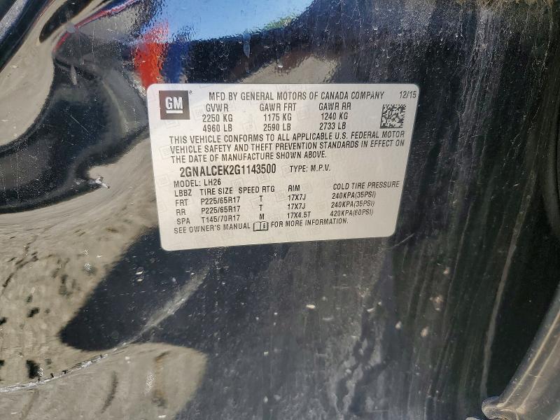 Продаж на аукціоні авто 2016 Chevrolet Equinox, vin: 2GNALCEK2G1143500, номер лоту: 50137226