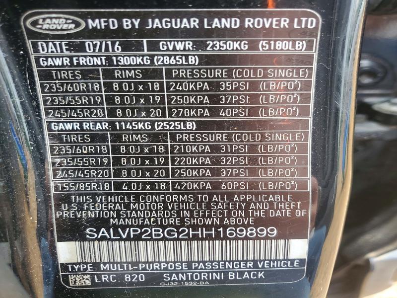 Продаж на аукціоні авто 2017 Land Rover Range Rover Evoque, vin: SALVP2BG2HH169899, номер лоту: 51069496