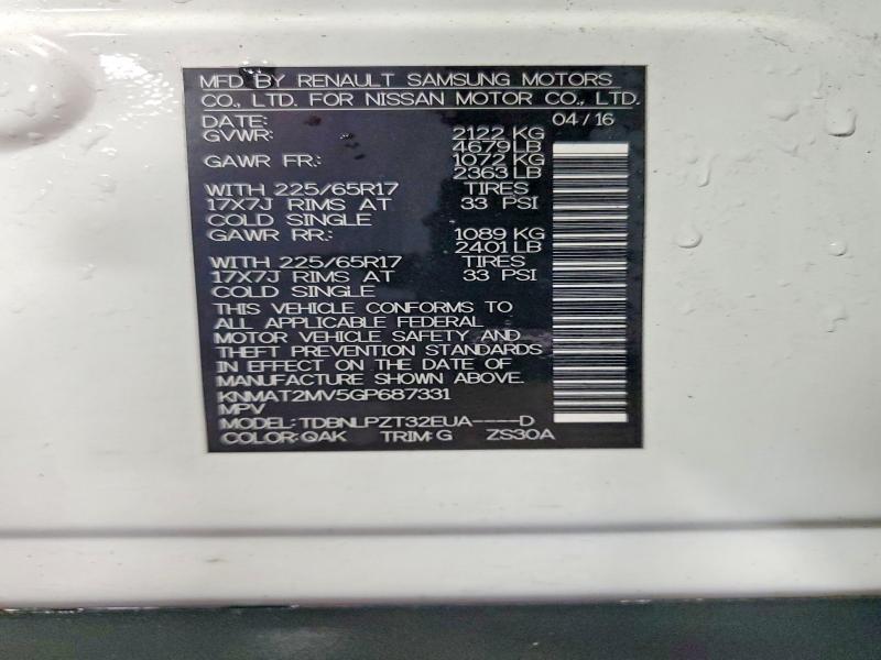 Aukcja sprzedaży 2016 Nissan Rogue, vin: KNMAT2MV5GP687331, numer aukcji: 51677476