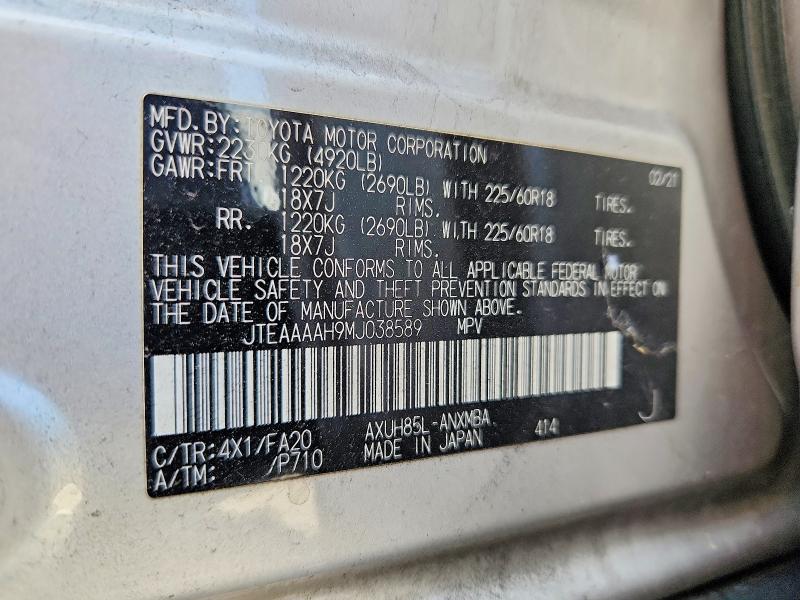 2021 Toyota Venza მანქანა იყიდება აუქციონზე, vin: JTEAAAAH9MJ038589, აუქციონის ნომერი: 51150166