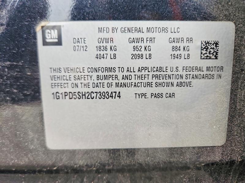 Продаж на аукціоні авто 2012 Chevrolet Cruze, vin: 1G1PD5SH2C7393474, номер лоту: 51538396