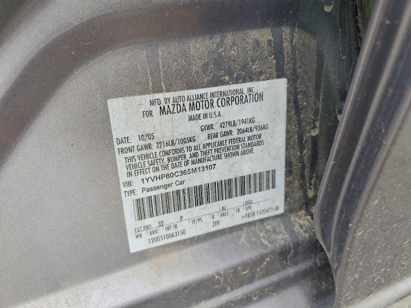 50083916 :رقم المزاد ، 1YVHP80C365M13107 vin ، 2006 Mazda 6 مزاد بيع