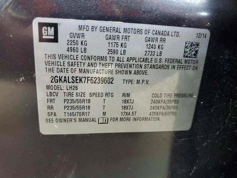 50321896 :رقم المزاد ، 2GKALSEK7F6239602 vin ، 2015 Gmc Terrain Slt مزاد بيع
