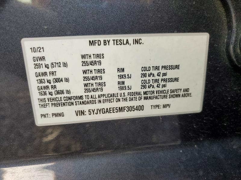 Aukcja sprzedaży 2021 Tesla Model Y, vin: 5YJYGAEE5MF305400, numer aukcji: 48453786