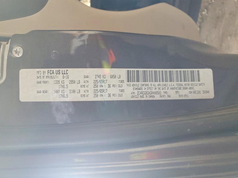 49022066 :رقم المزاد ، 2C4RDGBGXGR400503 vin ، 2016 Dodge Grand Caravan مزاد بيع