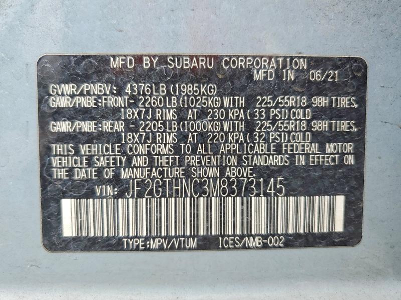 51438306 :رقم المزاد ، JF2GTHNC3M8373145 vin ، 2021 Subaru Crosstrek مزاد بيع