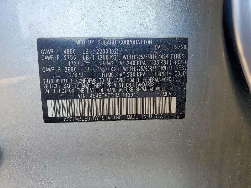 Продаж на аукціоні авто 2021 Subaru Outback, vin: 4S4BTACC1M3113919, номер лоту: 50389266