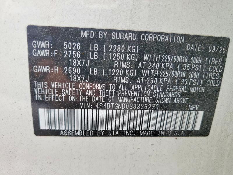 48574836 :رقم المزاد ، 4S4BTGND0S3326270 vin ، 2025 Subaru Outback مزاد بيع