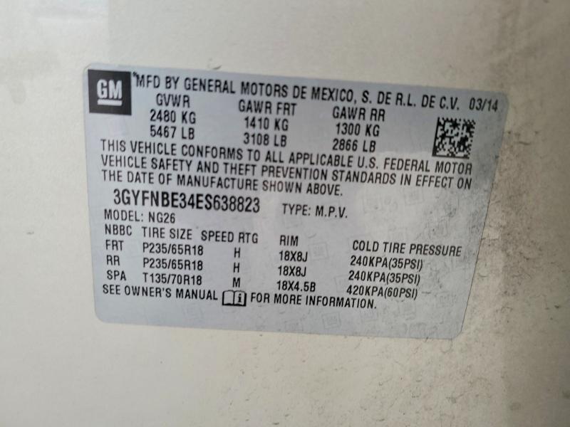 49835806 :رقم المزاد ، 3GYFNBE34ES638823 vin ، 2014 Cadillac Srx مزاد بيع
