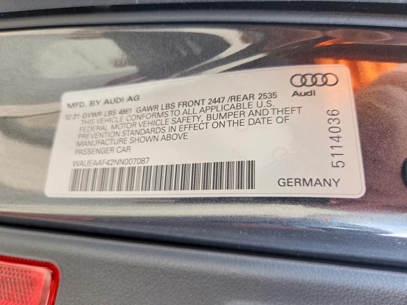 49587426 :رقم المزاد ، WAUEAAF42NN007087 vin ، 2022 Audi A4 مزاد بيع