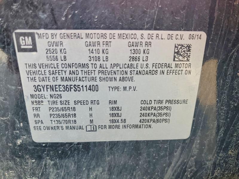 2015 Cadillac Srx მანქანა იყიდება აუქციონზე, vin: 3GYFNEE36FS511400, აუქციონის ნომერი: 49794286