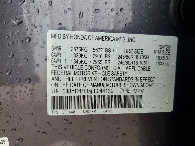 2020 Acura Mdx მანქანა იყიდება აუქციონზე, vin: 5J8YD4H35LL044139, აუქციონის ნომერი: 50936436
