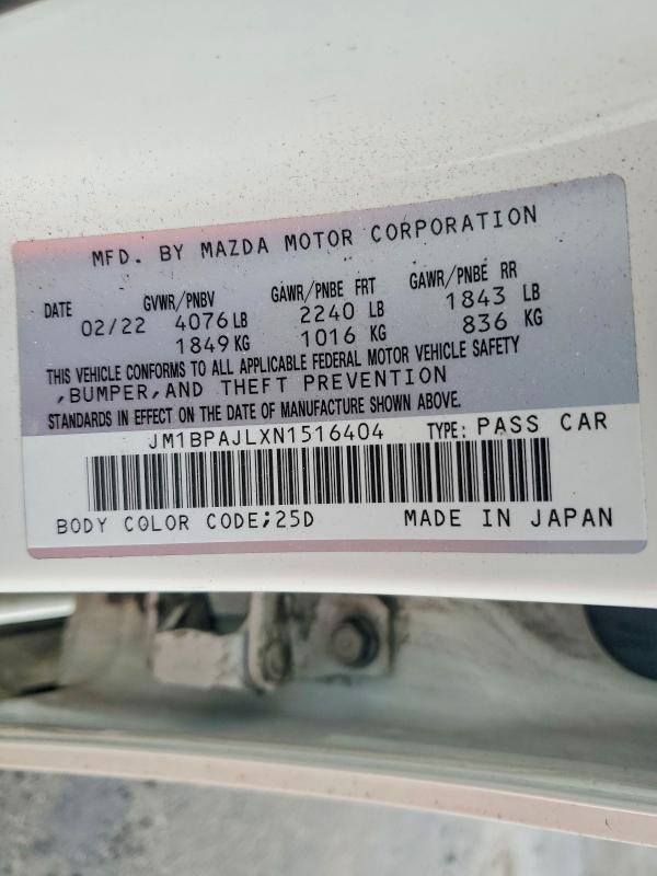 Продажа на аукционе авто 2022 Mazda 3, vin: JM1BPAJLXN1516404, номер лота: 48419426