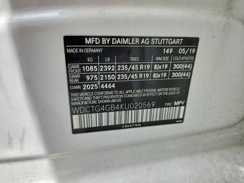 Продаж на аукціоні авто 2019 Mercedes-benz Gla, vin: WDCTG4GB4KU020569, номер лоту: 51971376