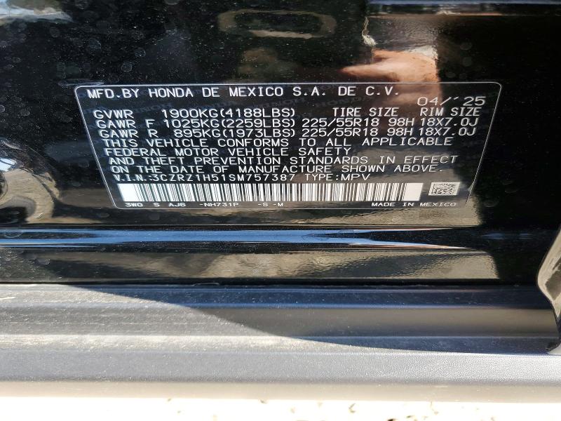 50518316 :رقم المزاد ، 3CZRZ1H51SM757387 vin ، 2025 Honda Hr-v مزاد بيع