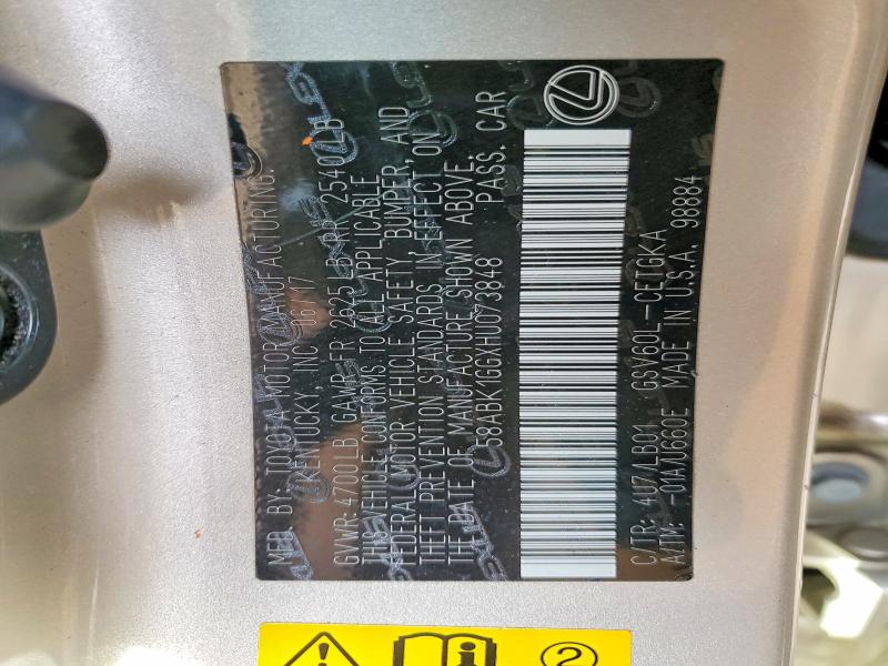 50744636 :رقم المزاد ، 58ABK1GGXHU073848 vin ، 2017 Lexus Es 350 مزاد بيع