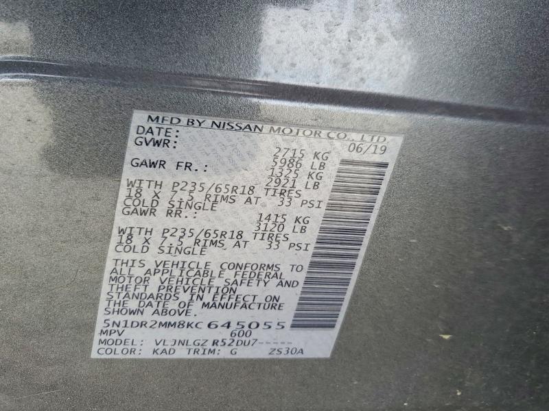51766816 :رقم المزاد ، 5N1DR2MM8KC645055 vin ، 2019 Nissan Pathfinder مزاد بيع