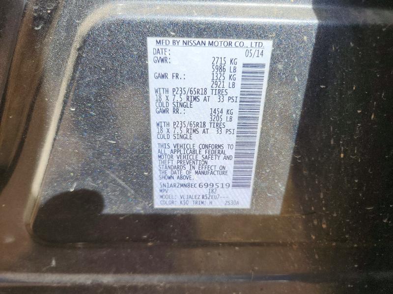 49962946 :رقم المزاد ، 5N1AR2MN8EC699519 vin ، 2014 Nissan Pathfinder مزاد بيع