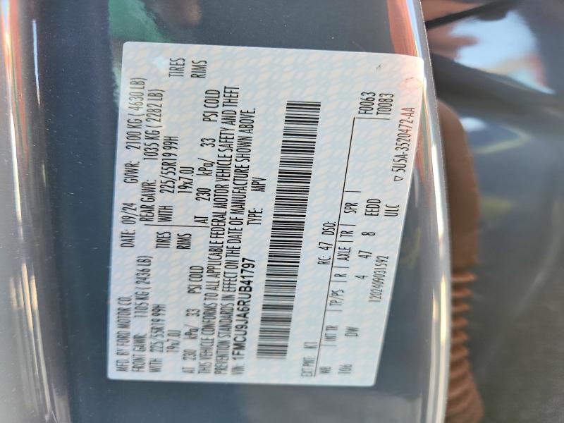 50674556 :رقم المزاد ، 1FMCU9JA6RUB41797 vin ، 2024 Ford Escape مزاد بيع