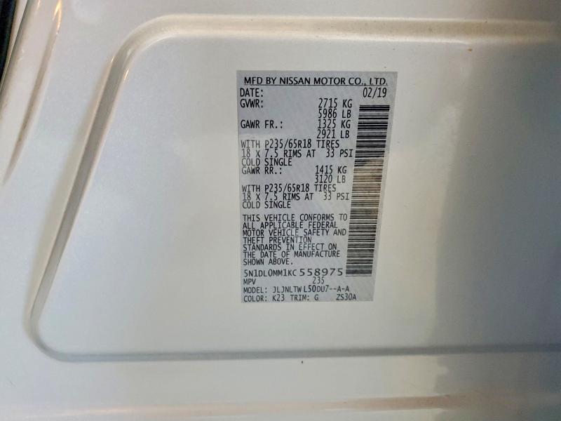 48904146 :رقم المزاد ، 5N1DL0MM1KC558975 vin ، 2019 Infiniti Qx60 مزاد بيع