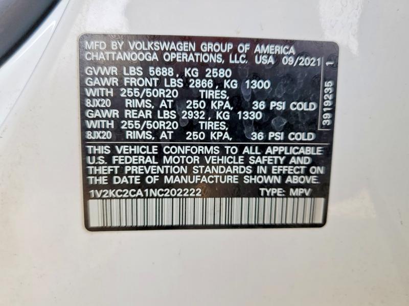 50254776 :رقم المزاد ، 1V2KC2CA1NC202222 vin ، 2022 Volkswagen Atlas Cross Sport مزاد بيع